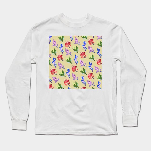 Inazuma Flowers Print (Beige) Long Sleeve T-Shirt by casserolestan